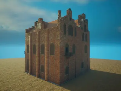 Medieval House library- interior and exterior design Low-poly 3D model