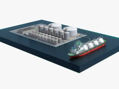 LNG Import Terminal with Gas Carrier Ship  purchase 3D model