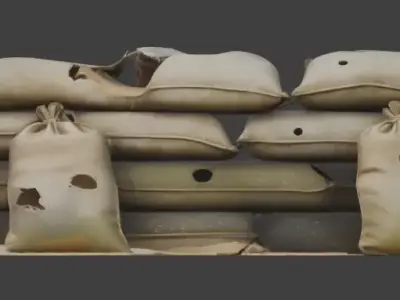 Combat Worn Fortification Sandbag Wall 3D Model Low-poly 3D model