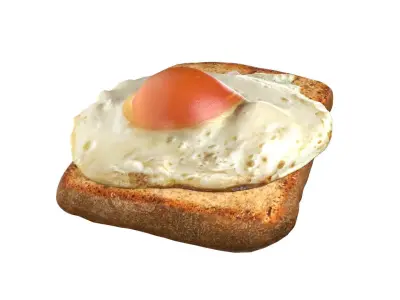 fried egg with bread  Low-poly 3D model