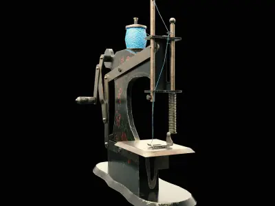 Sewing machine PBR texture Low-poly 3D model