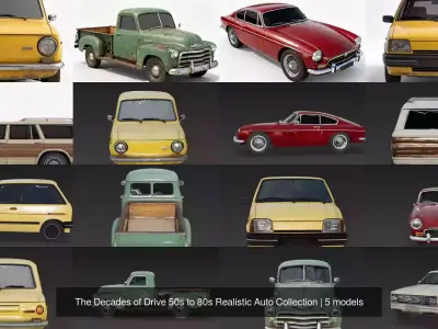 The Decades of Drive 50s to 80s Realistic Auto Collection 3D Model Pack
