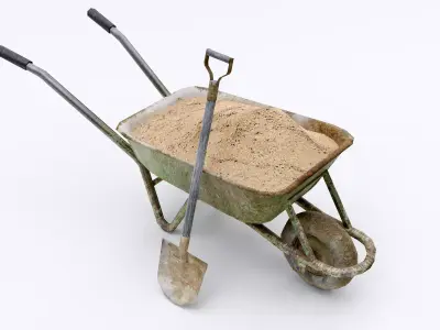 Wheelbarrow with Sand Low-poly 3D model