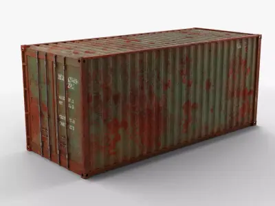 20Ft Cargo Container - Green - Rusted 3D model