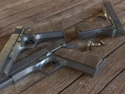 Pistol 3d model three pistols Low-poly 3D model