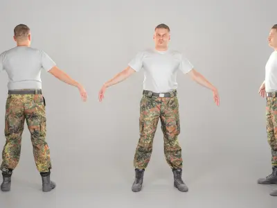 Bundeswehr soldier in white t-shirt ready for animation 255 Low-poly 3D model