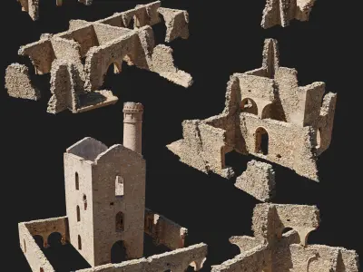 Modular Brick Stone Ruin Set Pbr Scan 3D model