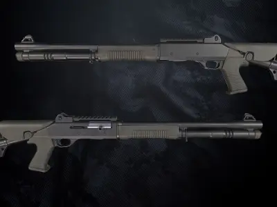 BM4 Semi-Automatic shotgun With Hands Low-poly 3D model