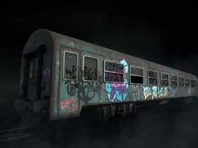 Train Wagon Vandalized Low-poly 3D model