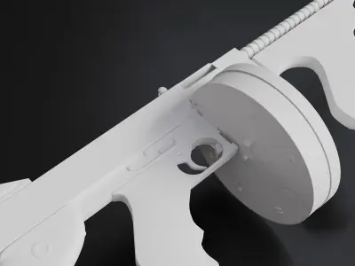 Tommy Gun Low Poly Model With Round Mag Low-poly 3D model