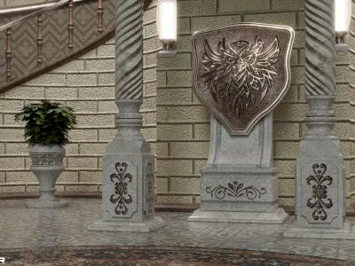 Vintage Hall Staircase Low-poly 3D model