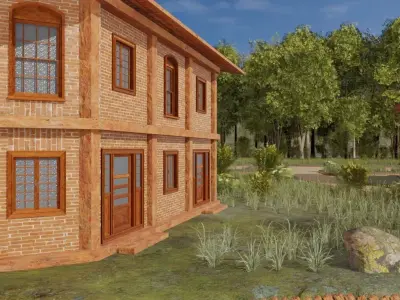 Village In Autumn Woods 3D model