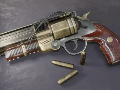 Steampunk Handcannon Revolver Low-poly 3D model