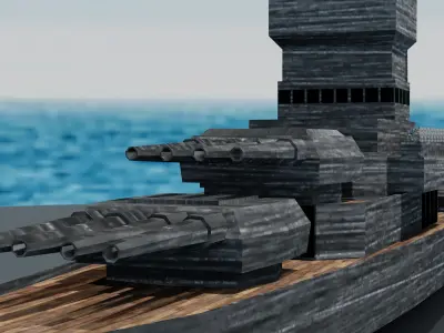 Battleship wooden boat Low-poly 3D model
