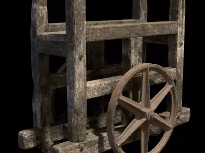 Antique Wooden Industrial Factory Lumber Cart Game Ready Low-poly 3D model