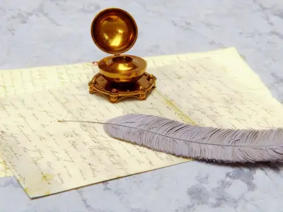 Inkwell with Feather Pen - High Quality 4K PBR 3D model