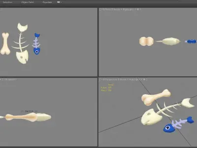 Cartoon Fish Bones - Kitchen waste Low-poly 3D model