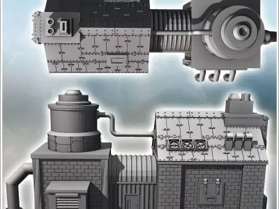 Post-apocalyptic industrial building with large ventilation turb 3D print model