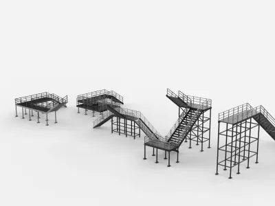 Industrial stairs modular set 3D model