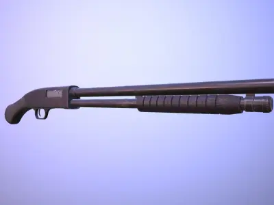 Animated Sawed-off Mossberg Shotgun and Holster Game-Ready Low-poly 3D model