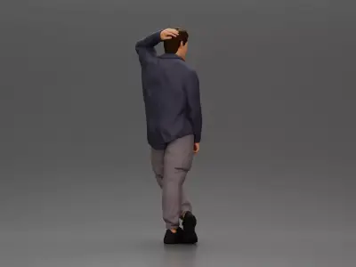 Fashion model posing casually in open shirt cargo pants 3D print model