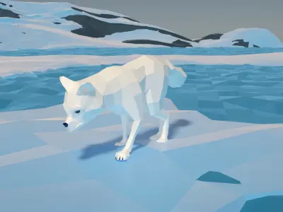 Snow fox stylized lowpoly Low-poly 3D model