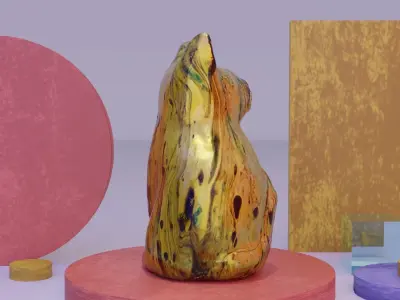 The cat ceramic figure high-poly 3D model