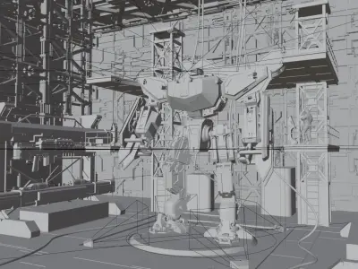 Sci Fi Mech Hangar Low-poly 3D model