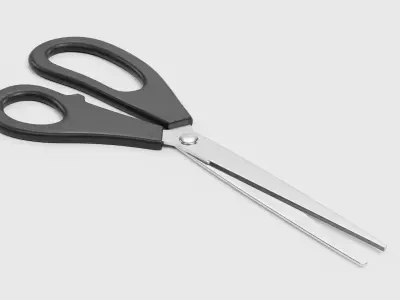 Office Scissors - Steel Stationery Tool in Open Cutting Pose 3D model
