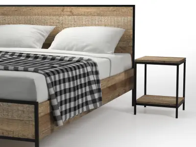 Urban-Rustic-set-01 bed frame and nightstands 3D model