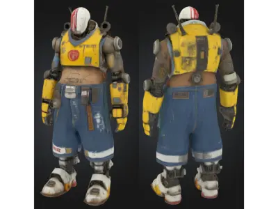 Urban Bot with Exposed Belly Low-poly 3D model