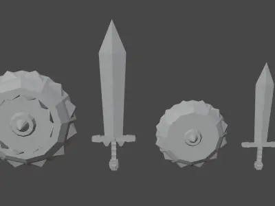 War sword and shield for game  Free low-poly 3D model