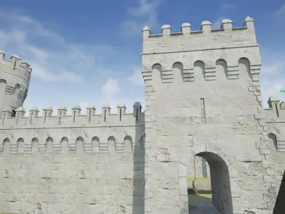 Medieval castle modular walls and towers 2 Low-poly 3D model