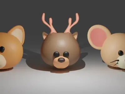 Animal head cartoon 3D models Low-poly 3D model
