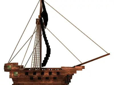 Voxel Pirate Ship Low-poly 3D model