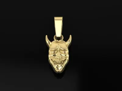Hannya Mask Pendant 15mm Small Size With Bell 3D print model