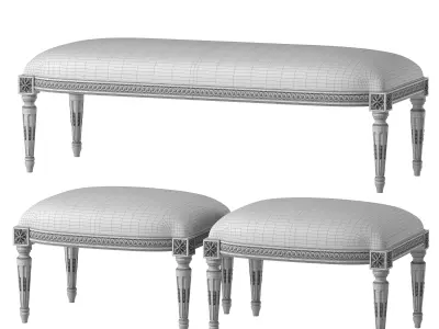 chairish louis bench and pouf art 5694 3D model