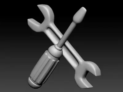 Crossed Wrench and Screwdriver 3D model