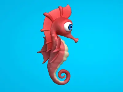 Beautiful cartoon seahorse 3D model
