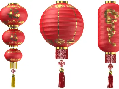 Three Detailed Paper Lanterns 3D model