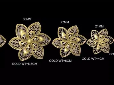 vr-pnd2135 gold plated flower design in shape of flower 3D print model