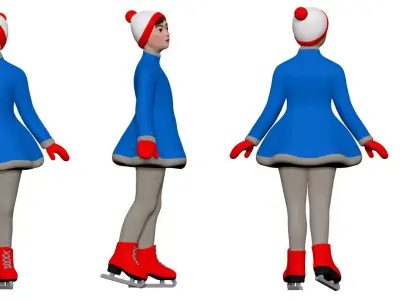 001303 girl in blue long dress on the figure skates 3D model