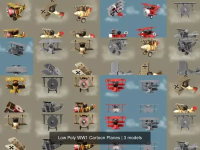 Low Poly WW1 Cartoon Planes 3D Model Pack