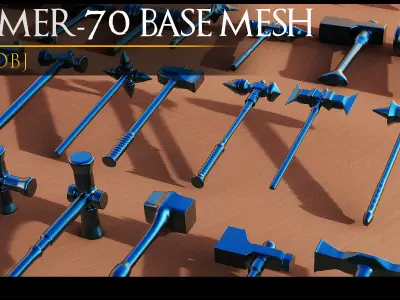 70 Models-Cold Weapons-Hammer Weapons-UV-Vol 08 Low-poly 3D model