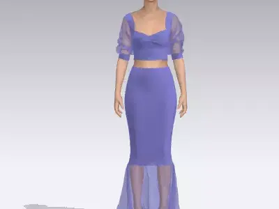 TWO PIECES BLOUSE AND SKIRT LILAC COLOR ELASTIC 3D model