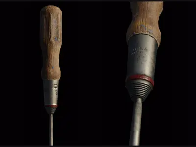 Vintage Tools Set  PBR 3D Model Baked from High Poly Low-poly 3D model