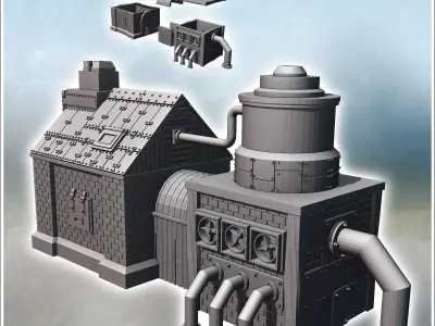 Post-apocalyptic industrial building with large ventilation turb 3D print model