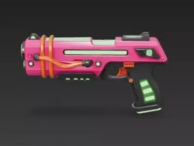 Cartoon Cyber Pink Black Pistol 3D Model PBR 3D model