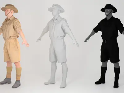 Character of WW 2 Australian soldier in A-pose 149 Low-poly 3D model