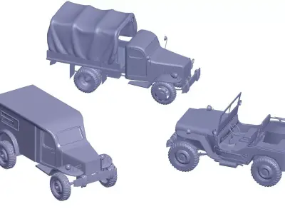 vehicle pack  military truck ambulance jeep 3D print model